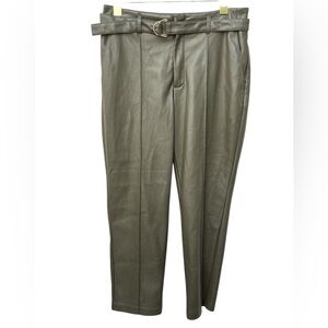 Marc New York olive green faux leather straight leg belted pants size 6
